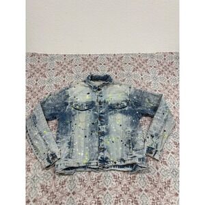 Evolution In Design Mens Acid Wash Paint Splatter Denim Trucker Jacket Blue M